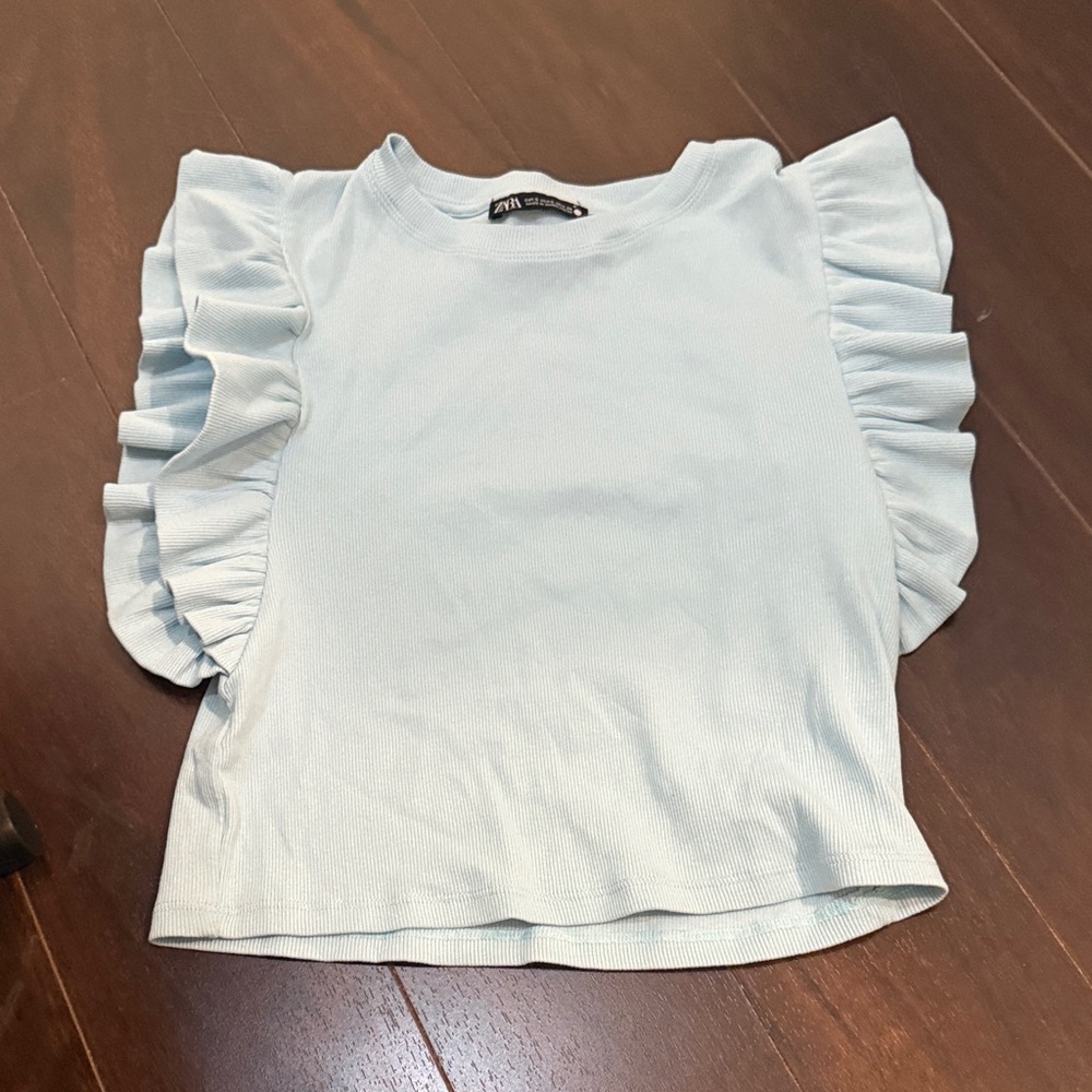 Light Blue Ruffle Sleeve Top
